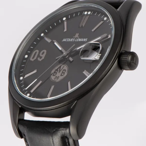 Jacques Lemans BVB-02 Uhr Herren Edelstahl Leder schwarz Quarz