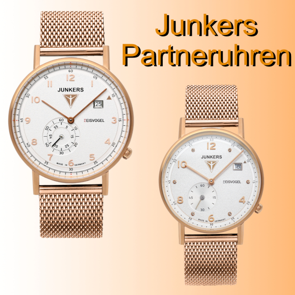 Herrenuhr und Damenuhr Partnerangebot JUNKERS 6733M-5 Eisvogel und F13 Lady und Junkers 6732M-4