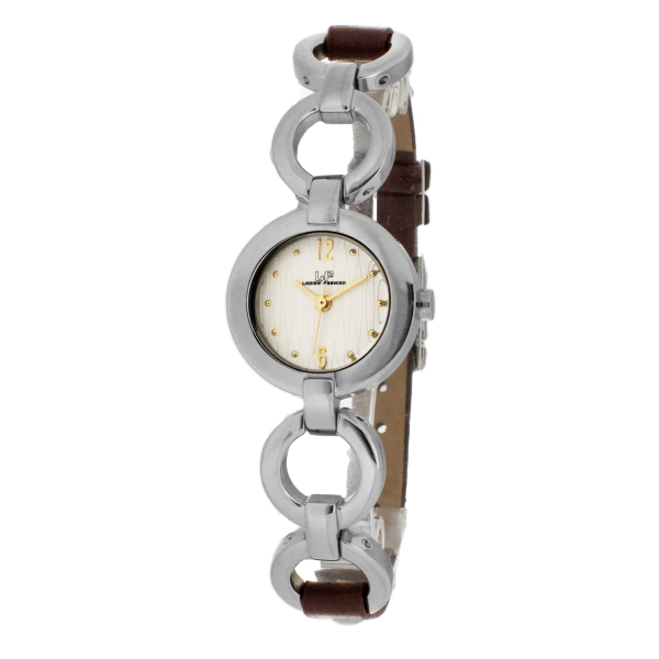 Adora LF6182 Damen Quarzuhr mit rundem silberfarbenem Edelstahlgehäuse, strukturiertem Zifferblatt, braunem Lederarmband und goldfarbenen Zeigern – stilvoll & feminin.