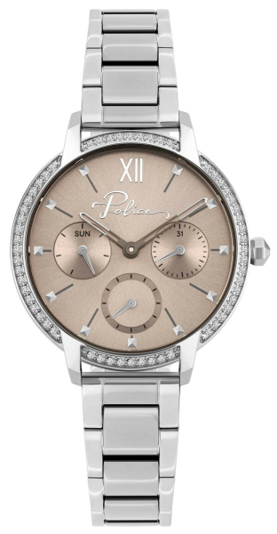 Police PL.16043BS/79M Damen Uhr Damenuhr Armbanduhr Quarz Edelstahl Silber Strass Steine