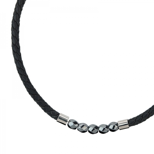 CEM  ST9-032C 4-202535-001 Damen Halskette Leder-Collier mit Hämatit 45cm
