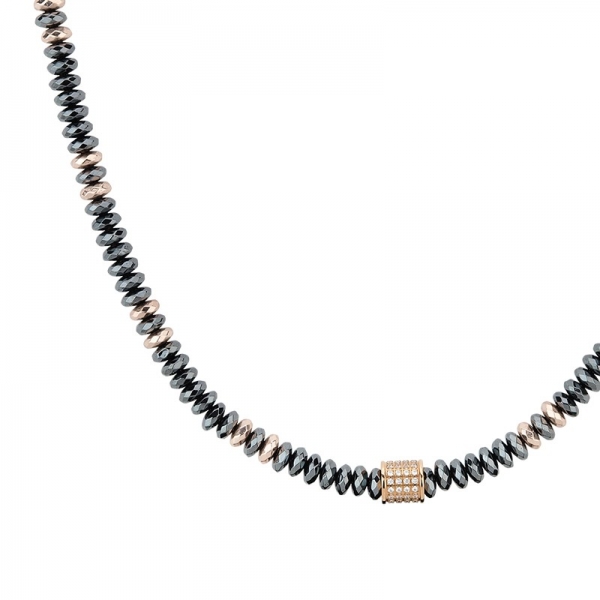CEM ST9-064C Edelstahl Collier mit Hämatit Kette Damen Halskette 42+3cm Edelstahl