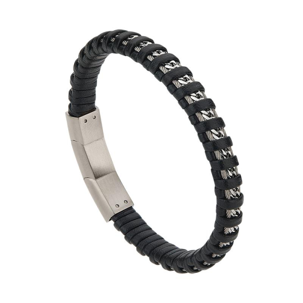 CEM ST9-083B 4-202788-001 Edelstahl und Leder Armband Damen Herren unisex 19+2cm