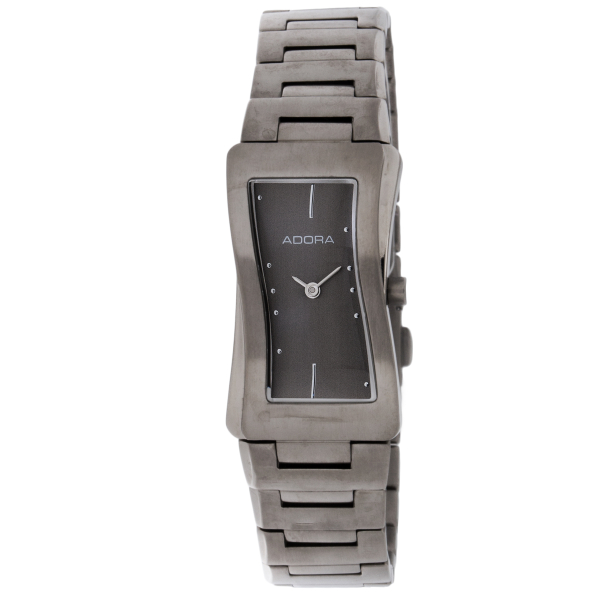 Adora TS3856 Damenuhr mit eckigem Titangehäuse, grauem Zifferblatt, Gliederband und Faltschließe – wasserdicht bis 3 Bar