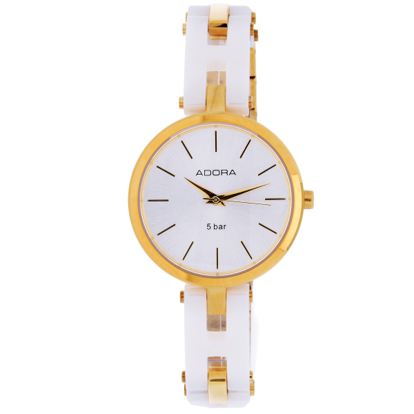 Adora TS3869 Damenuhr mit weißem Zifferblatt, Edelstahlgehäuse in Gold und Keramikgliederarmband