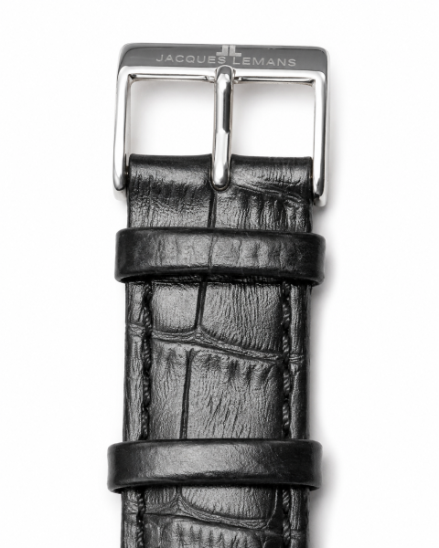 Jacques Lemans Chronograph Lederarmband 21 mm Schwarz Kroko Ersatzband