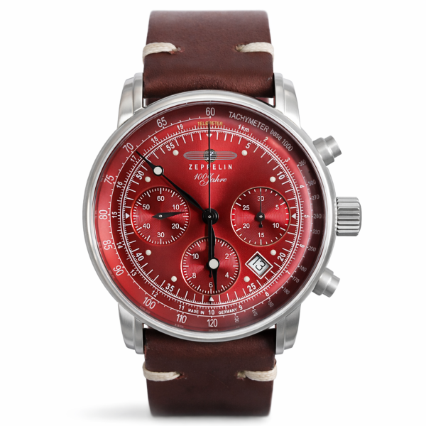 Zeppelin 8618-5 Herrenuhr mit rotem Ziffernblatt und weißen Indizes