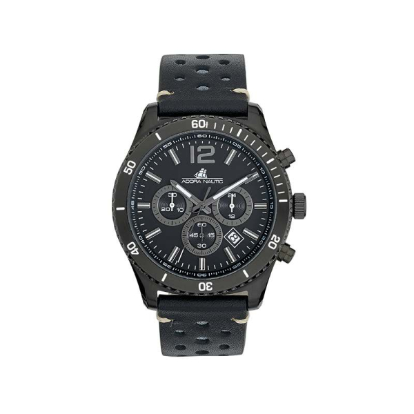 Adora AN2274 Herrenuhr – Chronograph mit schwarzem Lederband, Edelstahlgehäuse und 10 bar Wasserdichte