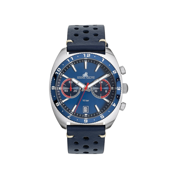 Adora Nautic AN2314 Herrenuhr mit 42 mm Edelstahlgehäuse, Quarzwerk, Lederarmband und 10 Bar Wasserschutz – sportlich & zuverlässig.