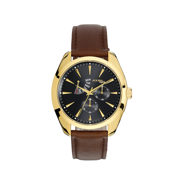 Adora Saphir AS4635 Herren Quarzuhr mit Saphirglas, Edelstahlgehäuse, Lederarmband und 5 Bar Wasserdichtigkeit – elegant und funktional.